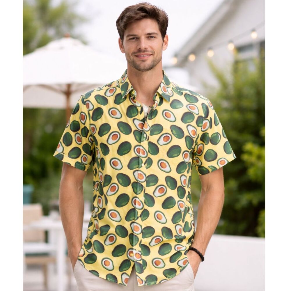 Tenth + Ocean Green & Yellow Avocado Print Shirt M